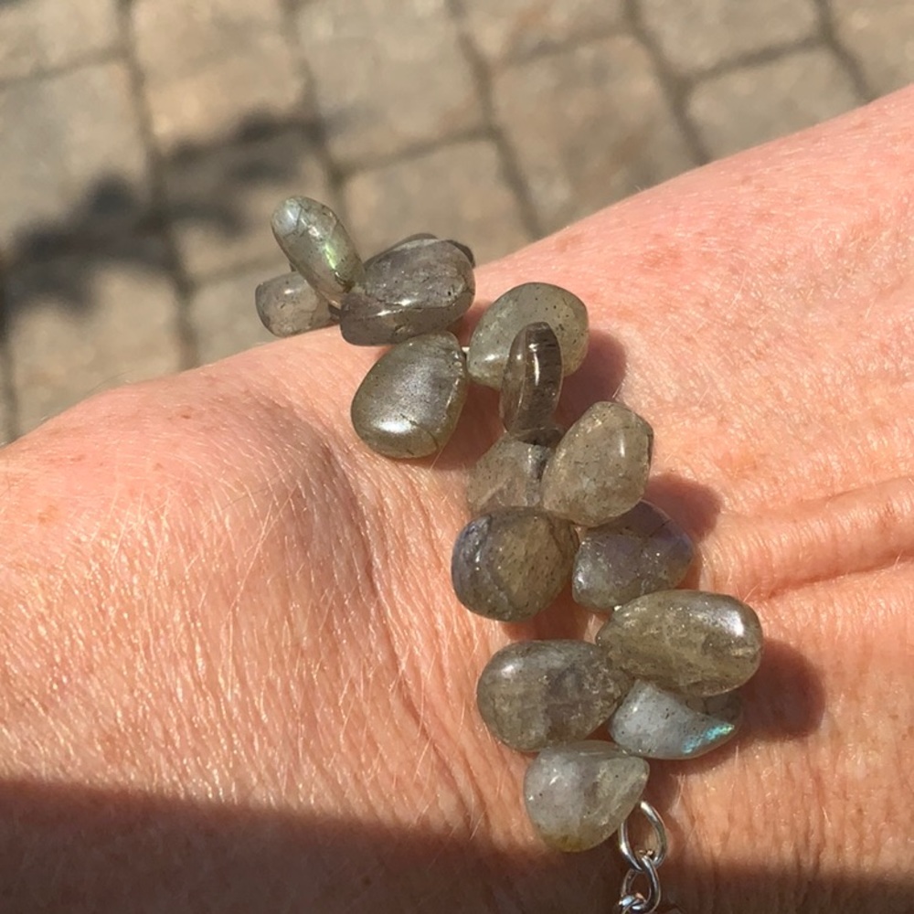 LABRADORITE BRIOLETTE 925 STERLING SILVER BRACELET, APPROXIMATELY 9 INCHES LONG